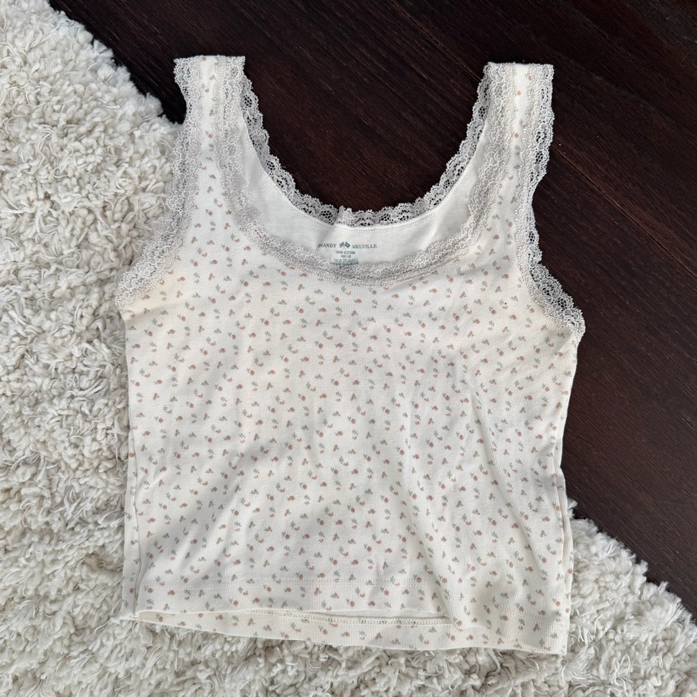 Brandy Melville Floral Print Lace Trim Tank